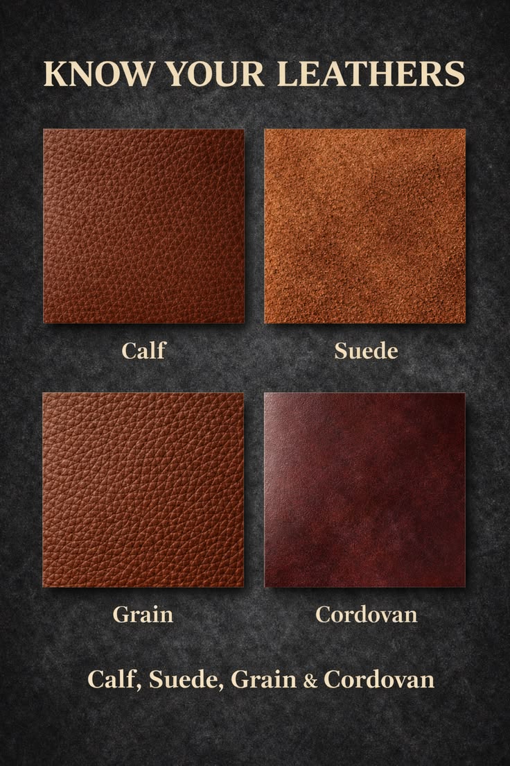 Know your leathers — calf, suede, grain, cordovan